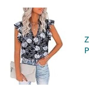 New w/o tags, blue and black flutter sleeve vneck tank